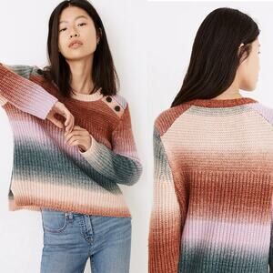 Madewell Space Dyed Striped Sweater Buttons Shoulder CrewPullover Wool Alpaca M
